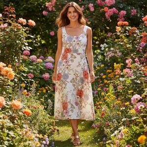 Ann Taylor Floral Linen Blend Dress Hushed Orchid Size 6